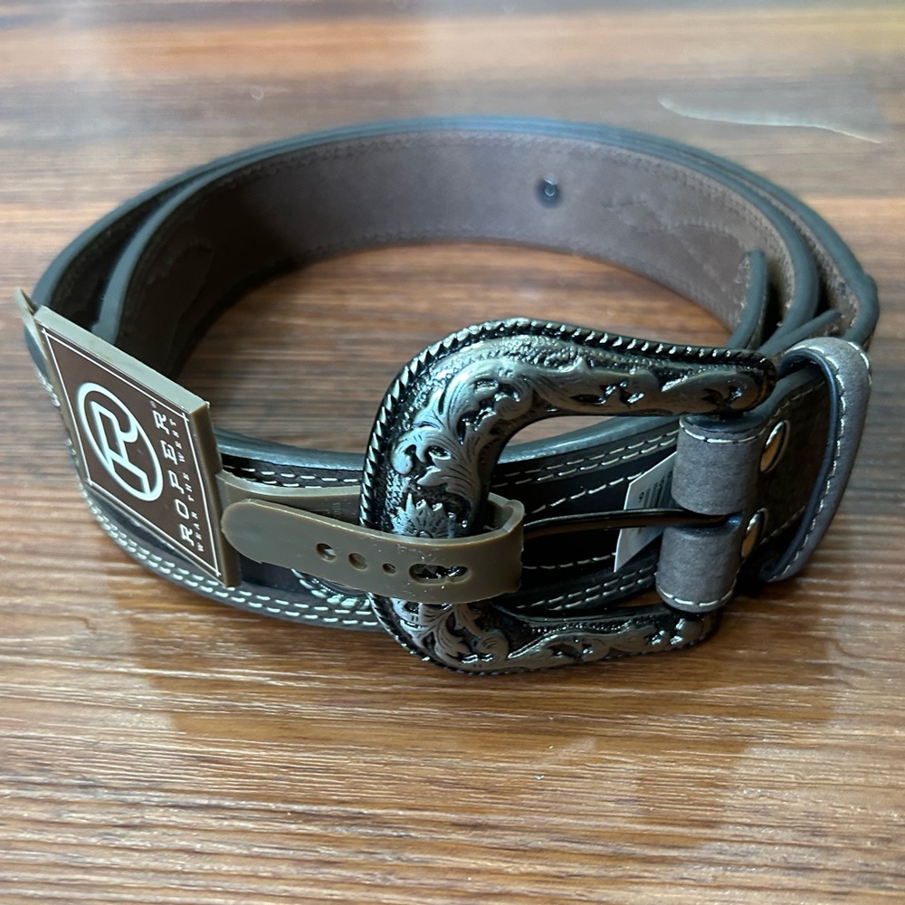 Roper White Stitched And Studded Leather Mens Size 44 Belt 8644500 Brown